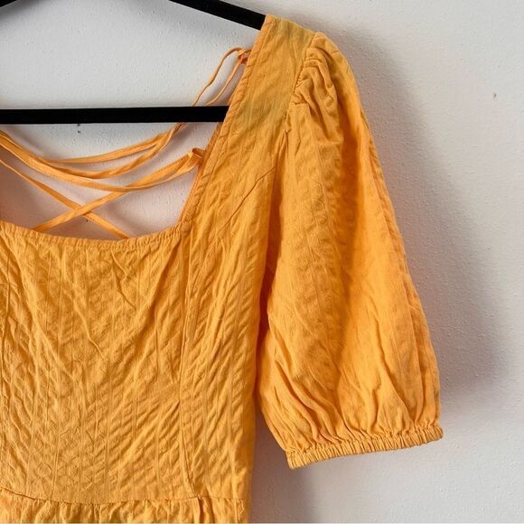 ASOS Yellow Seersucker Puff Sleeve Lace Up Back Romper - Picture 5 of 13